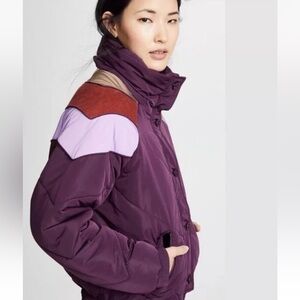 Free People Heidi cropped Chevron Ski Puffer Jacket in Wine-Size Large-Used